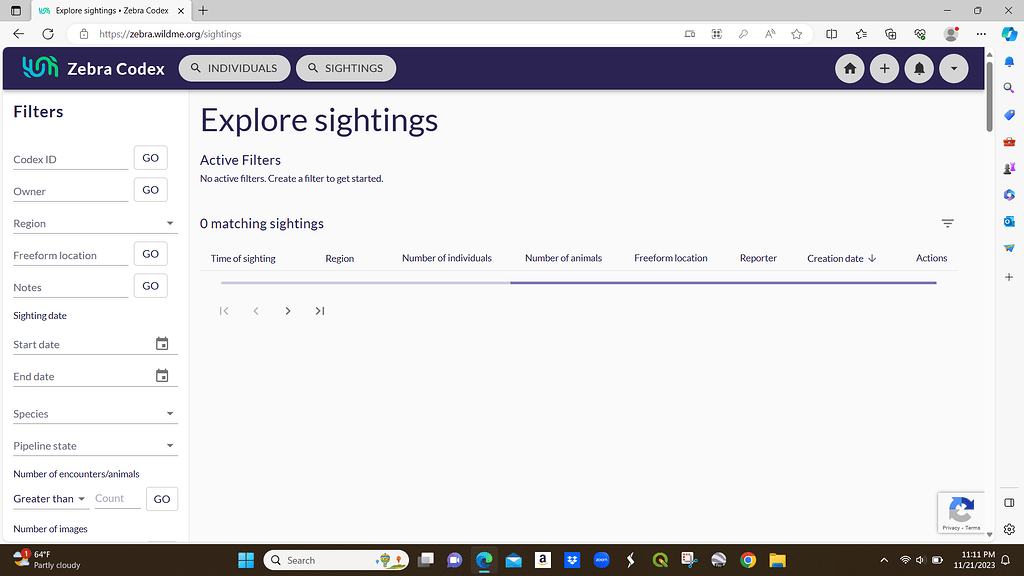 Can't Explore Sightings in Codex - Bug Reports - Wild Me Community Forums